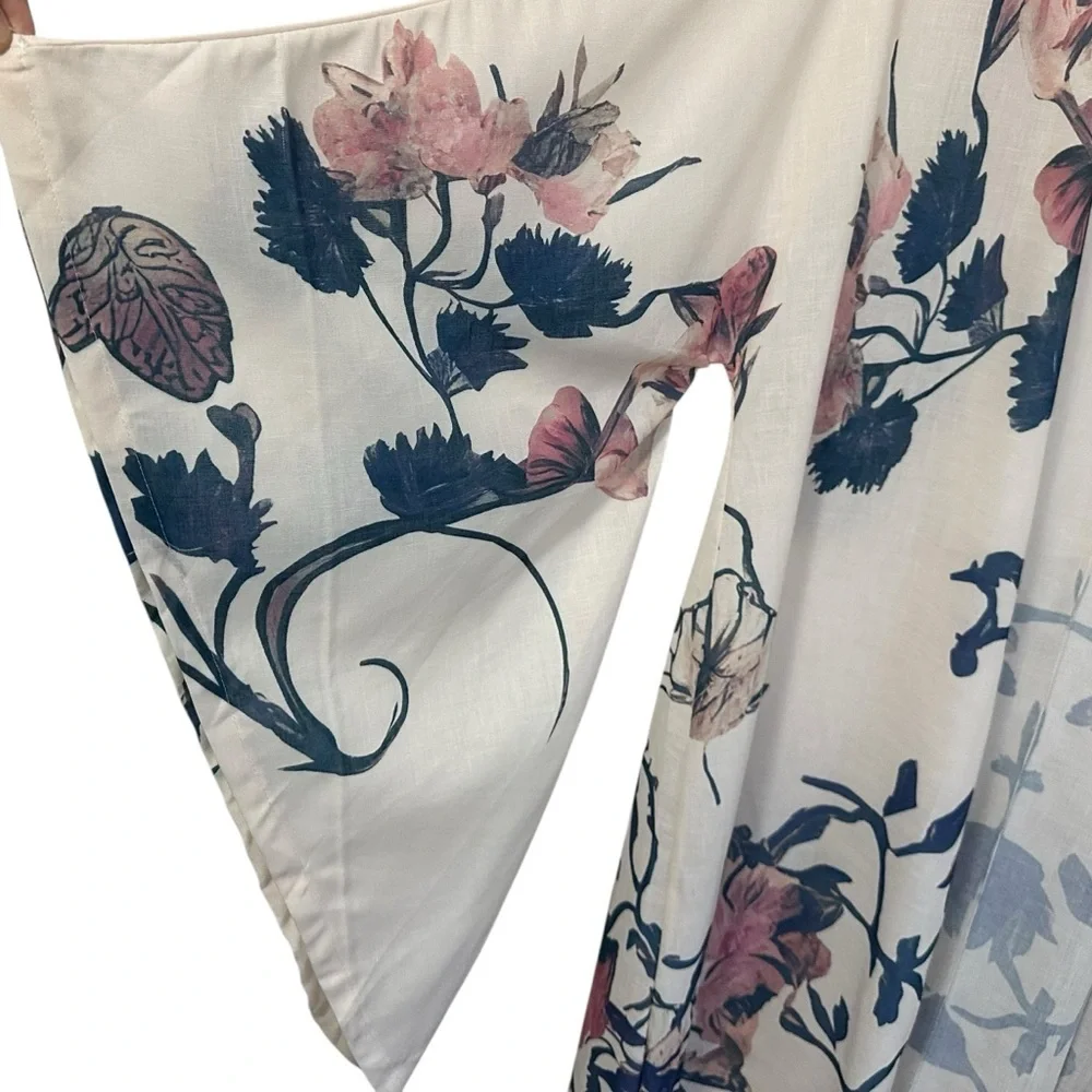 Bonne Journee Womens Floral Kimono Robe Sz 1 Sm/Med? Cream Exaggerated Sleeve - Picture 5 of 6